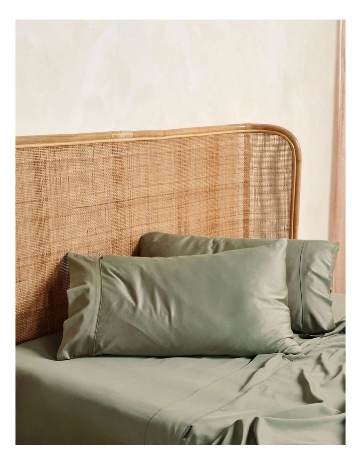 Linen House Nara Bamboo Cotton 400TC Sheet Set Moss 2 Linen House Nara Bamboo Cotton 400TC Sheet Set Moss - Image 2
