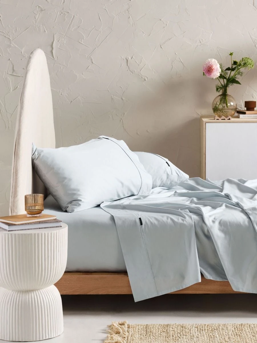 Linen House Augusta 500TC Pale Blue Cotton Sateen Sheet Set 1 Linen House Augusta 500TC Pale Blue Cotton Sateen Sheet Set