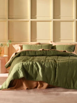Linen House Nimes Moss Linen Coverlet
