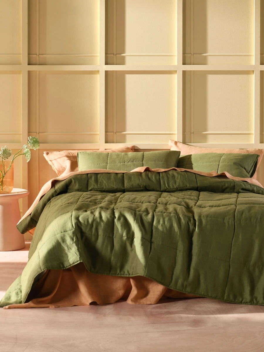 Linen House Nimes Moss Linen Coverlet 1 Linen House Nimes Moss Linen Coverlet