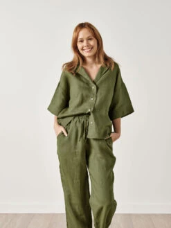 Linen House Nimes Moss Linen Wide-Sleeved Shirt