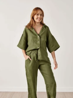 Linen House Nimes Moss Linen Wide-Sleeved Shirt -Linen House Dreamscape Sales Store lh nimes moss shirt h3 1