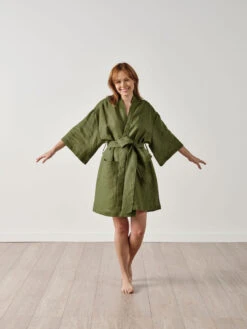 Linen House Nimes Moss Linen Short Robe