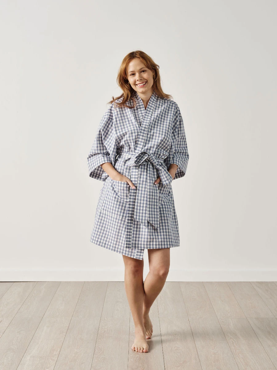 Linen House Springsteen Blue Short Robe 3 Linen House Springsteen Blue Short Robe - Image 3