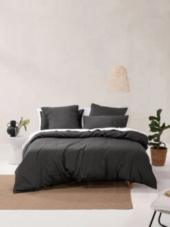 Linen House Nara Bamboo Cotton Charcoal Quilt Cover Set -Linen House Dreamscape Sales Store lh nara charcoal qcs h1