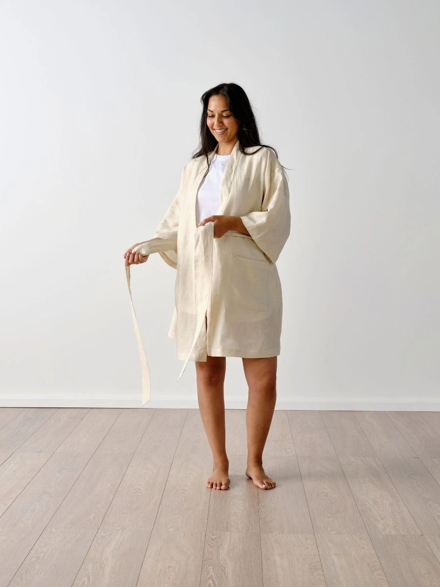 Linen House Nimes Natural Linen Short Robe 2 Linen House Nimes Natural Linen Short Robe - Image 2