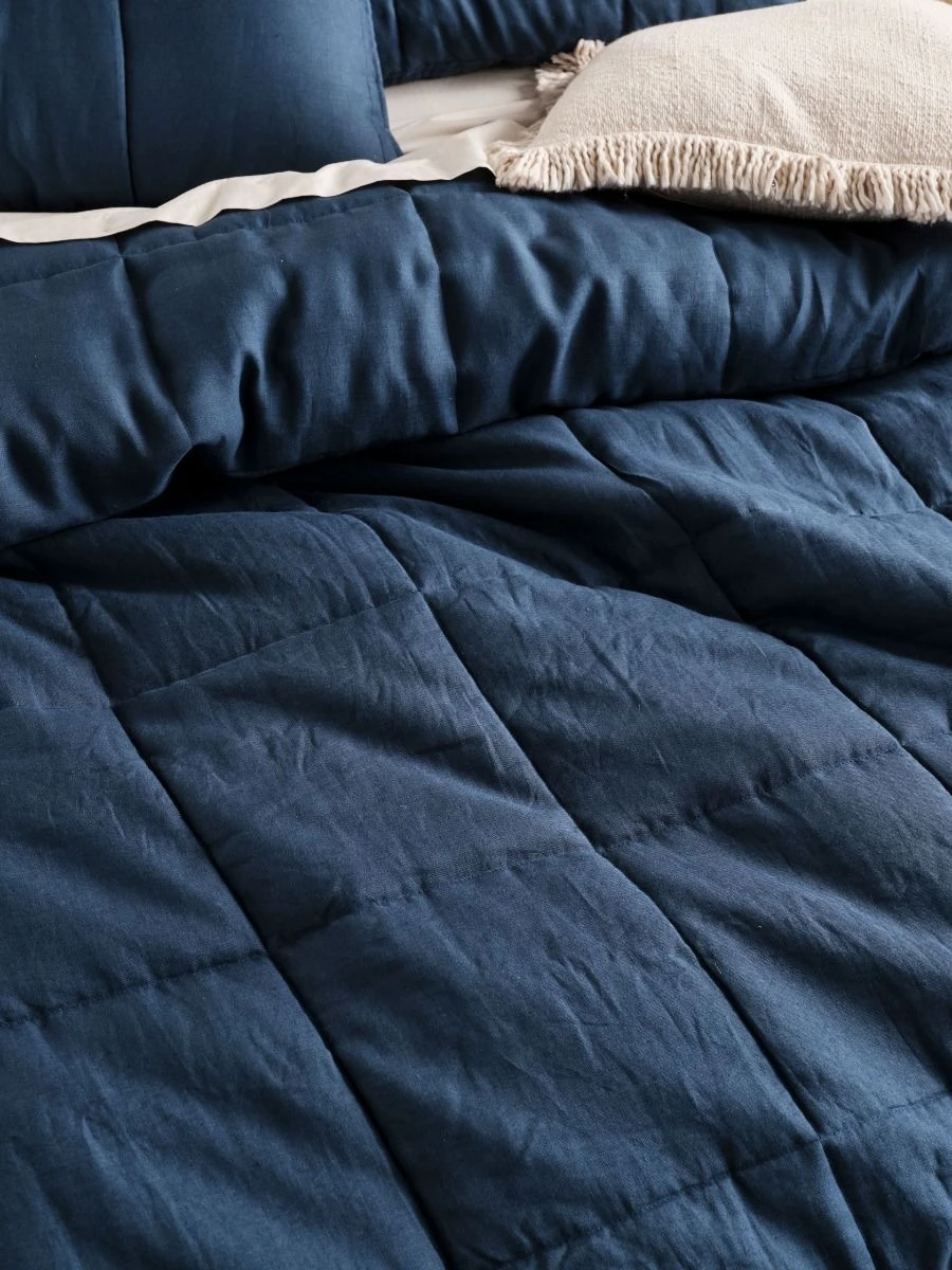 Linen House Nimes Navy Linen Coverlet 2 Linen House Nimes Navy Linen Coverlet - Image 2