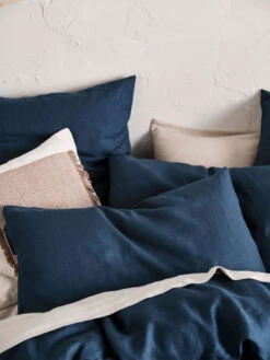 Linen House Nimes Navy Linen Quilt Cover Set -Linen House Dreamscape Sales Store lh nimes navy pcase h1