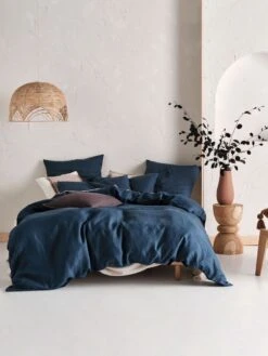 Linen House Nimes Navy Linen Quilt Cover Set