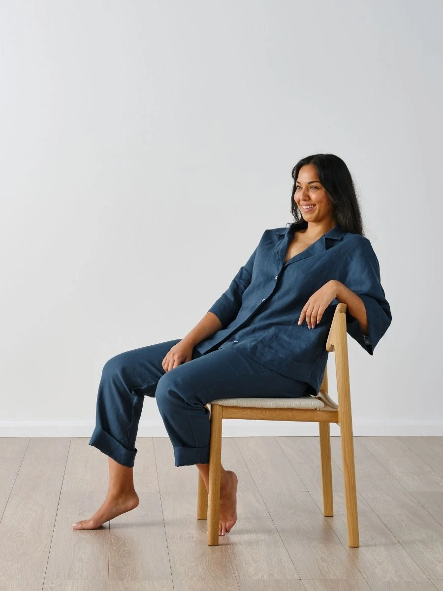 Linen House Nimes Navy Linen Wide-Sleeved Shirt 3 Linen House Nimes Navy Linen Wide-Sleeved Shirt - Image 3