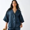 Linen House Nimes Navy Linen Wide-Sleeved Shirt