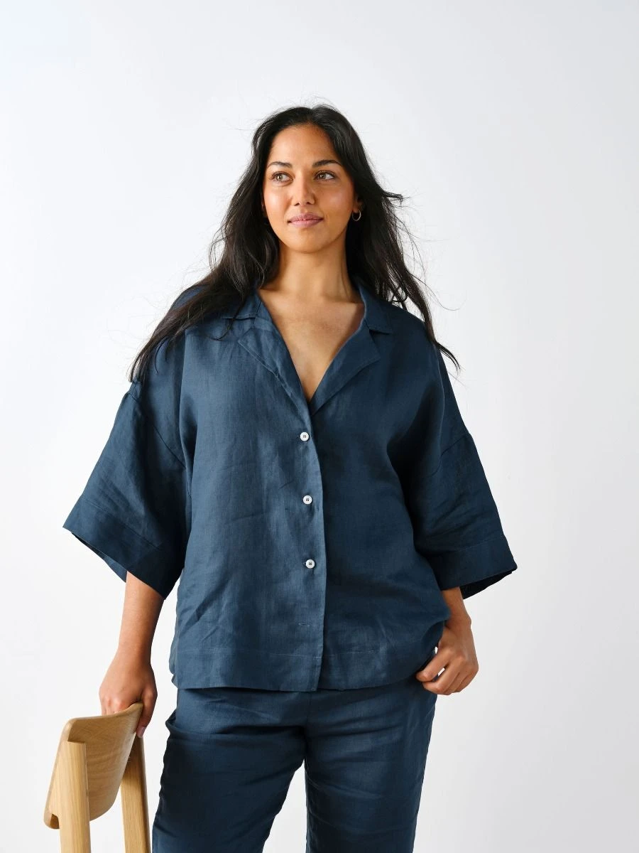 Linen House Nimes Navy Linen Wide-Sleeved Shirt 1 Linen House Nimes Navy Linen Wide-Sleeved Shirt