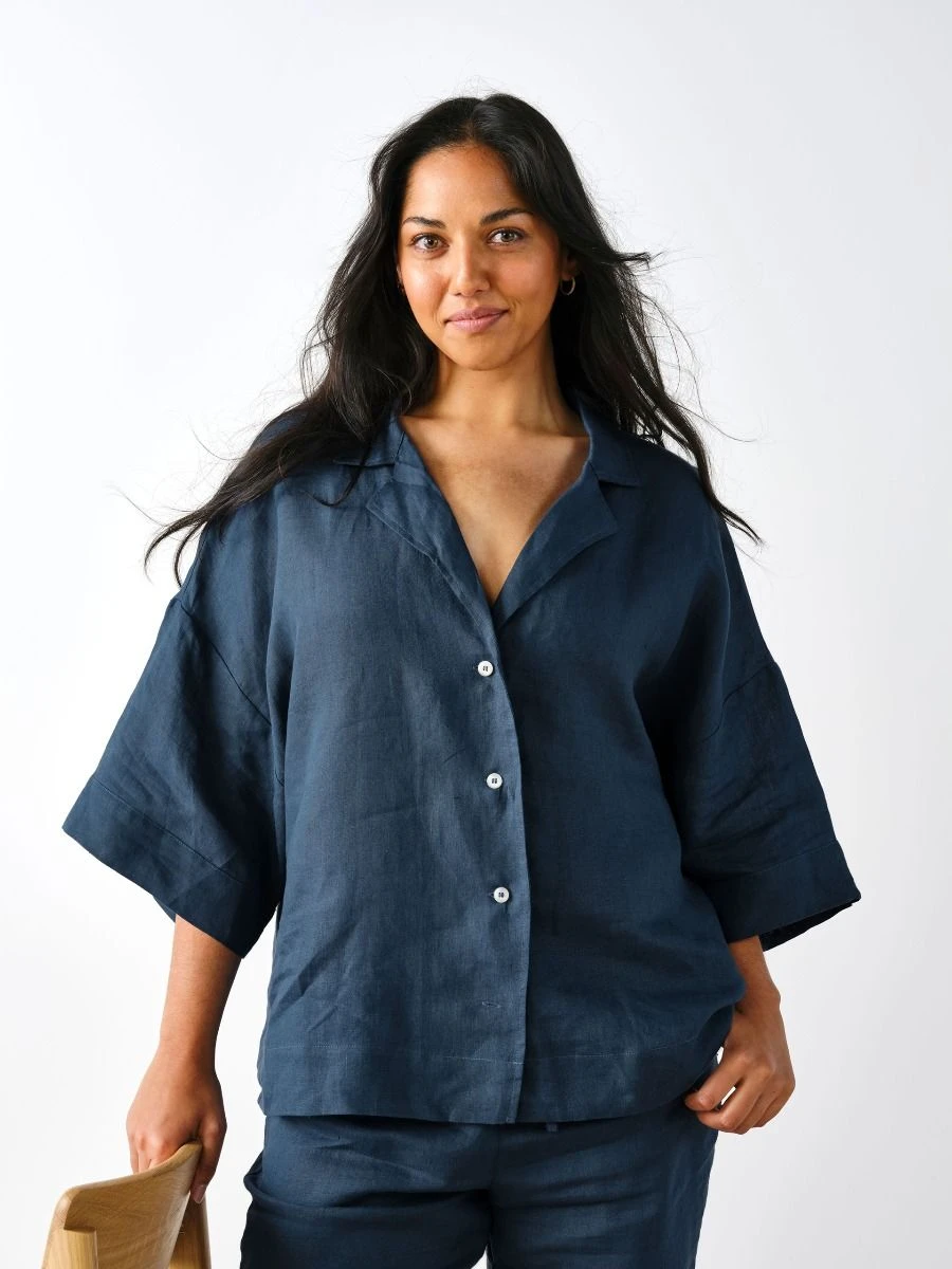 Linen House Nimes Navy Linen Wide-Sleeved Shirt 4 Linen House Nimes Navy Linen Wide-Sleeved Shirt - Image 4