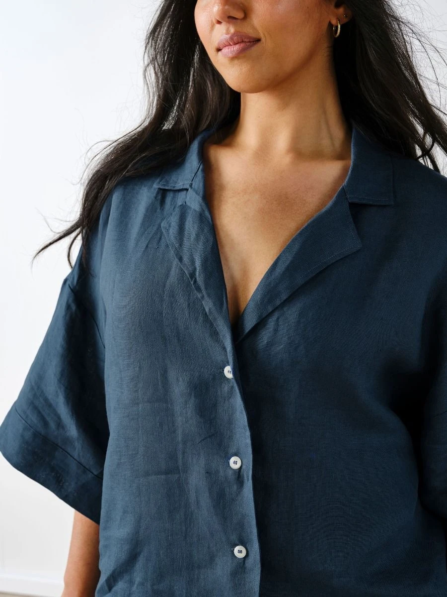 Linen House Nimes Navy Linen Wide-Sleeved Shirt 2 Linen House Nimes Navy Linen Wide-Sleeved Shirt - Image 2