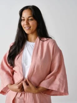 Linen House Nimes Rosette Linen Short Robe -Linen House Dreamscape Sales Store lh nimes rosette robe t3