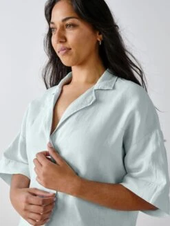 Linen House Nimes Sky Linen Wide-Sleeved Shirt -Linen House Dreamscape Sales Store lh nimes sky shirt t3