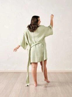 Linen House Nimes Wasabi Linen Short Robe -Linen House Dreamscape Sales Store lh nimes wasabi rbe t1