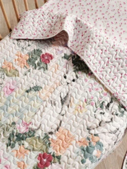 Bunny Tales Cot Coverlet -Linen House Dreamscape Sales Store lhkids bunny tales posey pink cotcovs d2